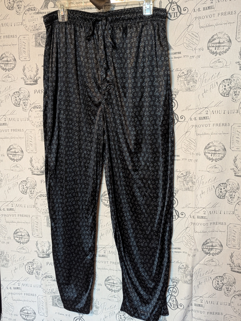 Silky Glam Black Printed Men’s Drawstring Lounge Pants Size Large